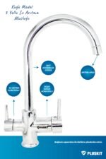 Gümüş Kaplamalı Arıtma Çıkışlı 3 Yollu Kuğu Musluk Mutfak Eviye Bataryası - Görsel 2