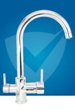 Gümüş Kaplamalı Arıtma Çıkışlı 3 Yollu Kuğu Musluk Mutfak Eviye Bataryası