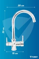 Gümüş Kaplamalı Arıtma Çıkışlı 3 Yollu Kuğu Musluk Mutfak Eviye Bataryası - Görsel 3