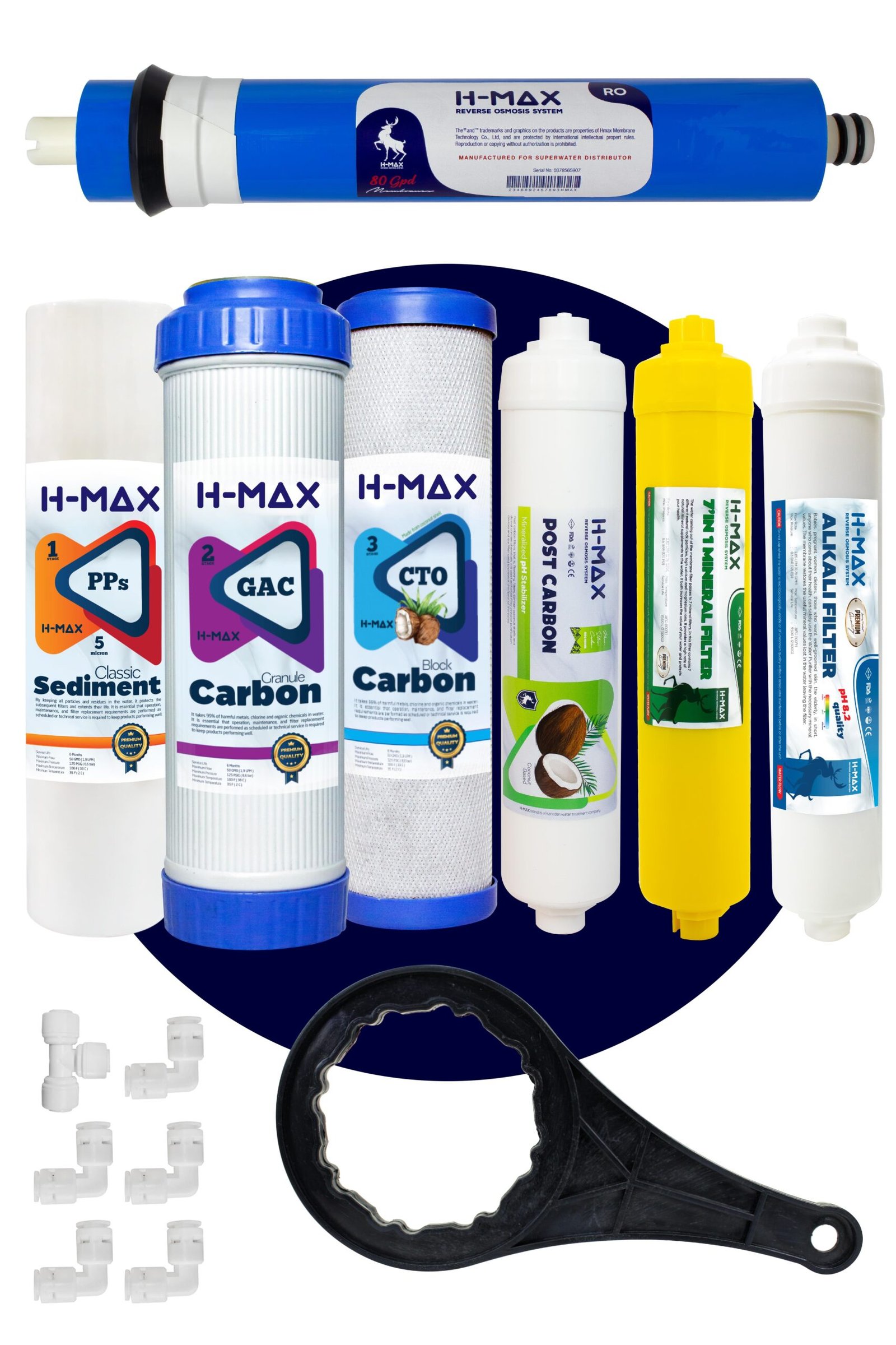 h-max-80-gpd-membranli-acik-kasa-su-ar-e14737 H-max 80 GPD Membranlı Açık Kasa Su Arıtma Çift Karbon 7'li Filtre Seti - 0042 - Görsel 1