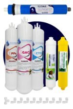 Üstten Giriş ve Çıkışlı, Çift Çubuklu Su Arıtma Cihazı Filtresi 80 Gpd HMAX Membranlı 6'lı Filtre Seti