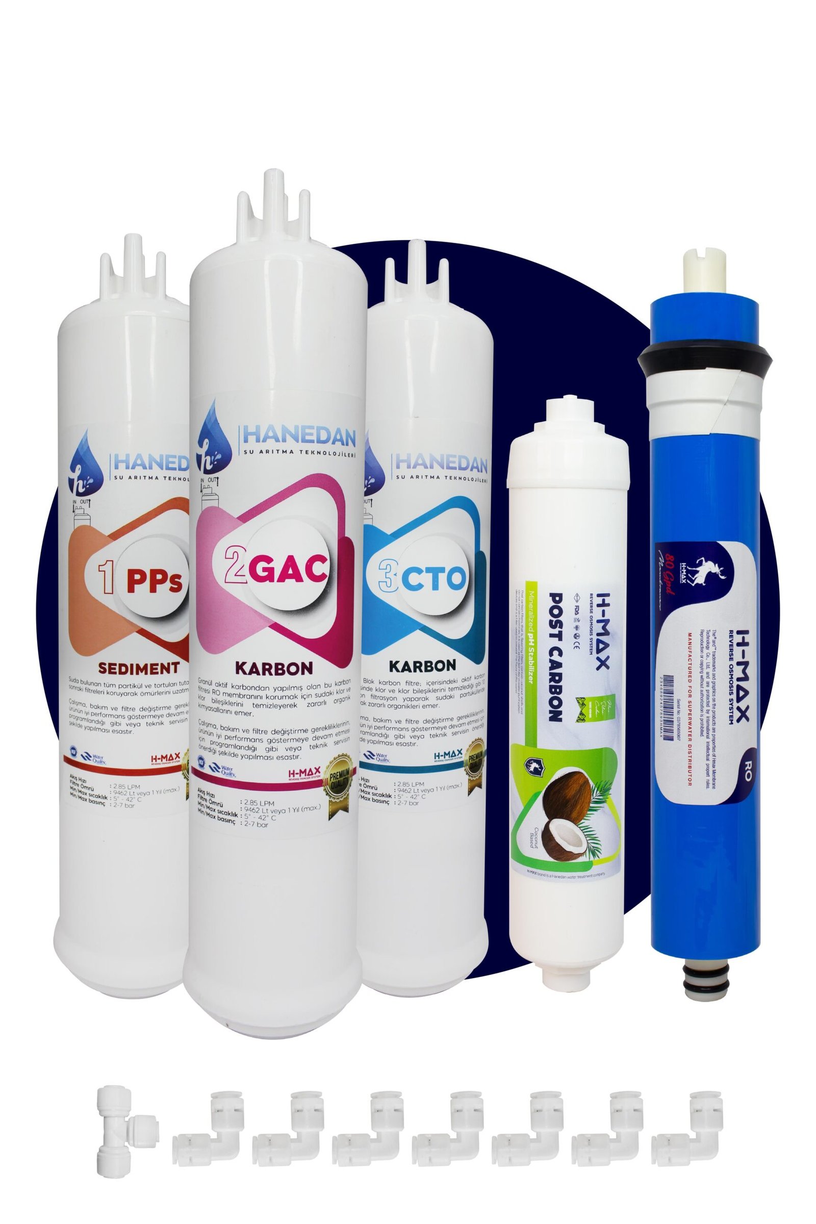 ustten-giris-ve-cikisli-cift-cubuklu-s-e87657 Üstten Giriş ve Çıkışlı, Çift Çubuklu Su Arıtma Cihazı Filtresi 80 Gpd H-MAX Membranlı 5'li Set - Görsel 1